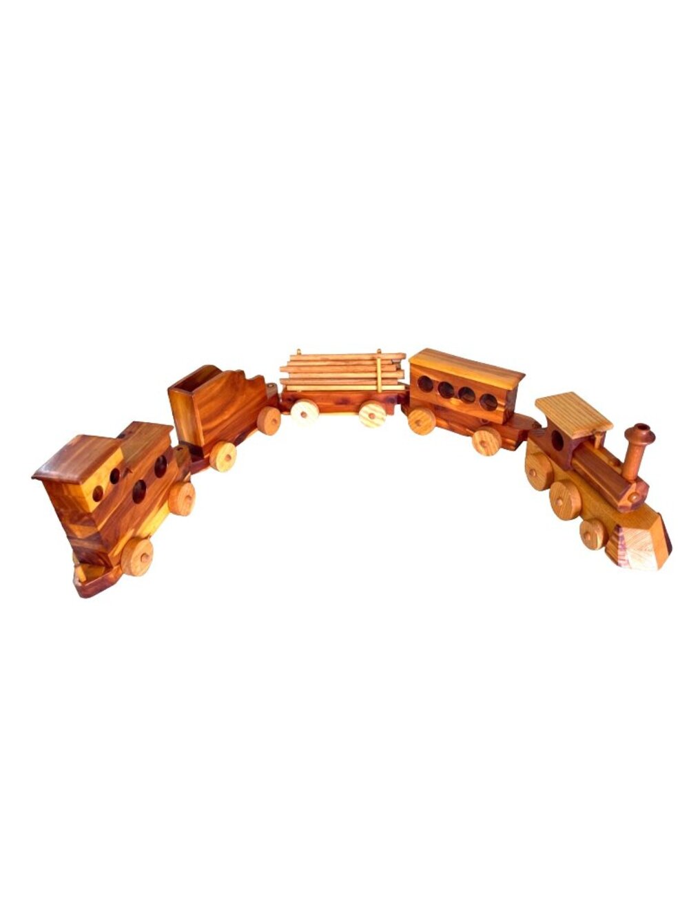 Wood Train Set Large 42” Long 5 Interlocking Cars Working Wheels Handcrafted